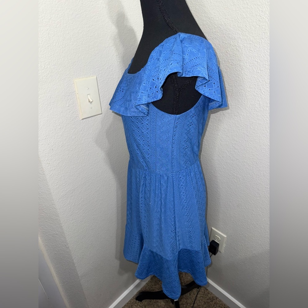 BCBGeneration Blue Eyelet Ruffle Mini Dress Cottagecore Coquette-‎ Medium - Picture 5 of 9